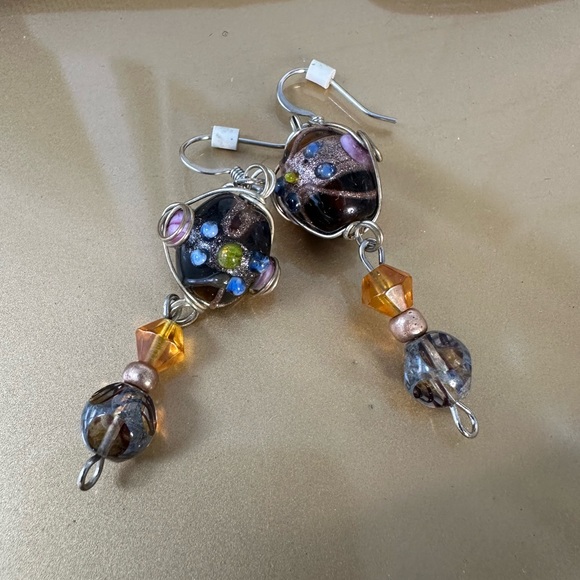 Two pair wire wrapped glass bead earring - Picture 3 of 6